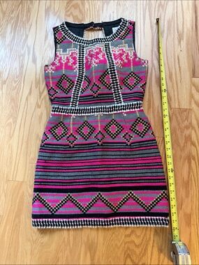 Milly Pink, Black and Gray Geometric Knit Mini Dress